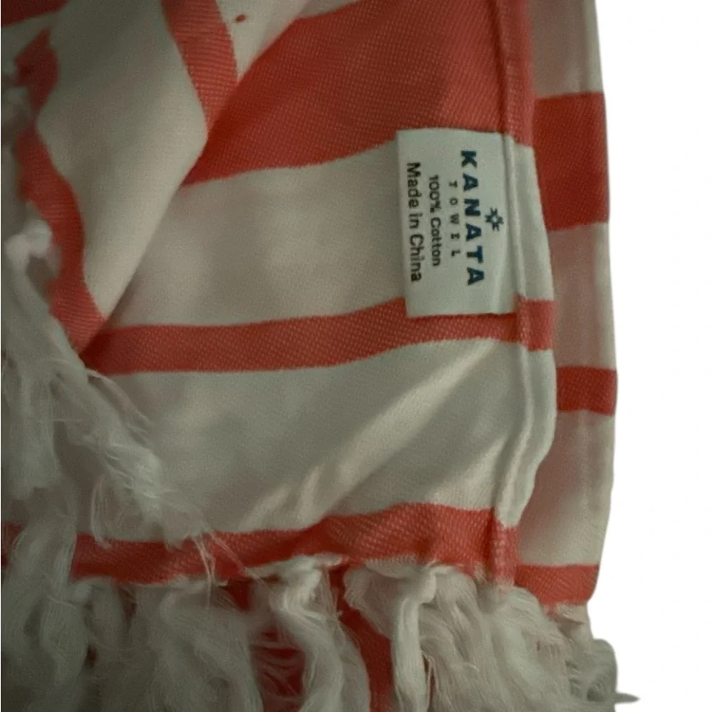 Turkish (2) Cotton XL 50x80 Towels Fringe Coral/White Striped Kanata Uline New